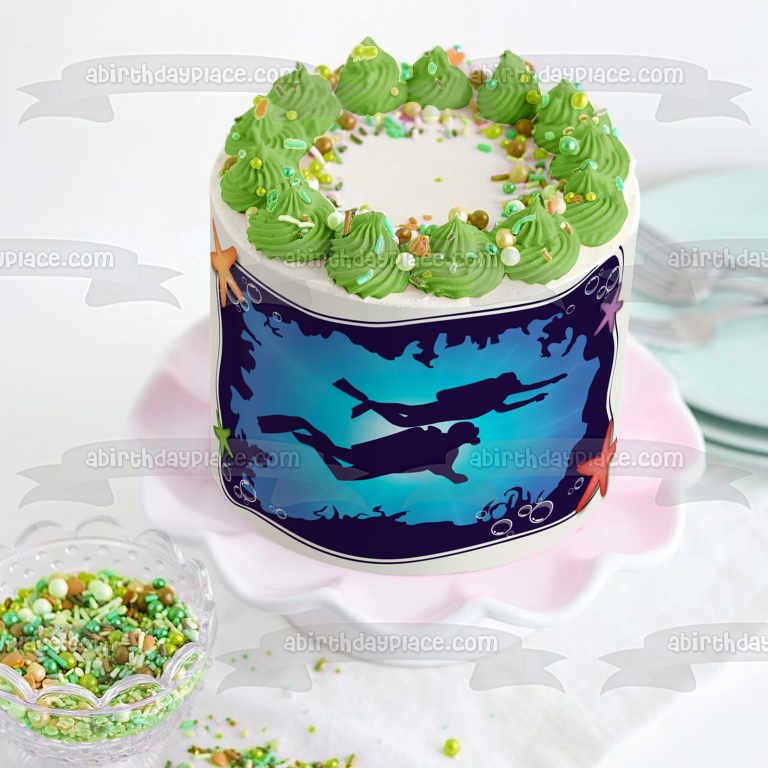 SCUBA Diving SCUBA Divers Star Fish Ocean Edible Cake Topper Image ABPID13444