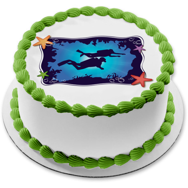 SCUBA Diving SCUBA Divers Star Fish Ocean Edible Cake Topper Image ABPID13444