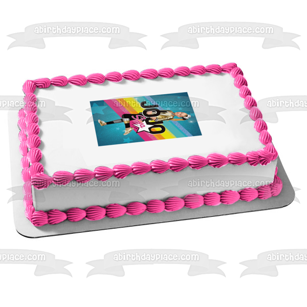 Imagen comestible para decoración de tarta con fondo de estrellas azules arcoíris de Jojo Siwa ABPID14995 