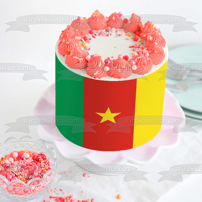 Flag of Cameroon Yellow Star Green Red Yellow Stripes Edible Cake Topper Image ABPID13447