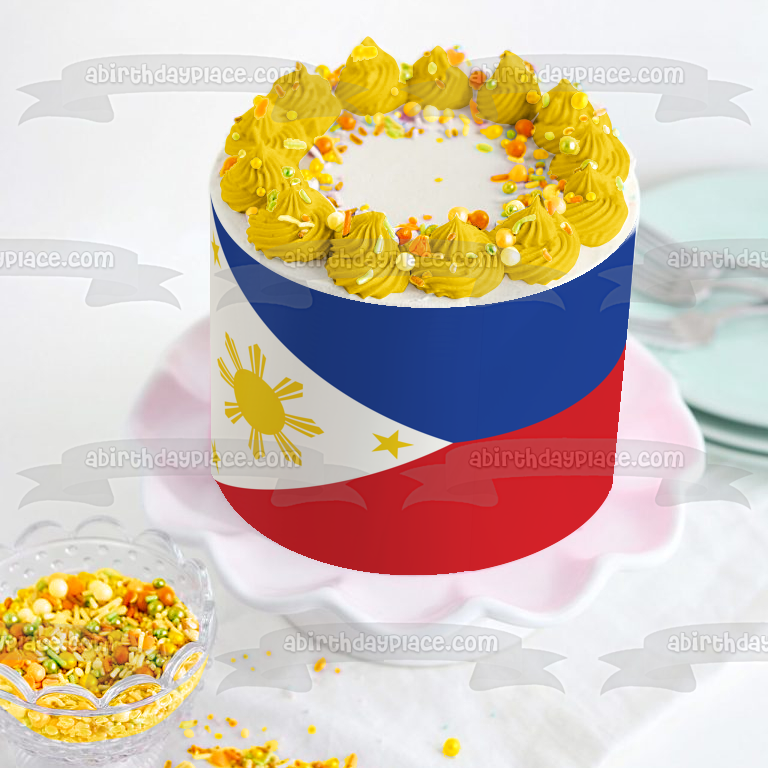 Bandera de Filipinas Rojo Azul Blanco Amarillo Imagen comestible para decoración de tarta ABPID13449 