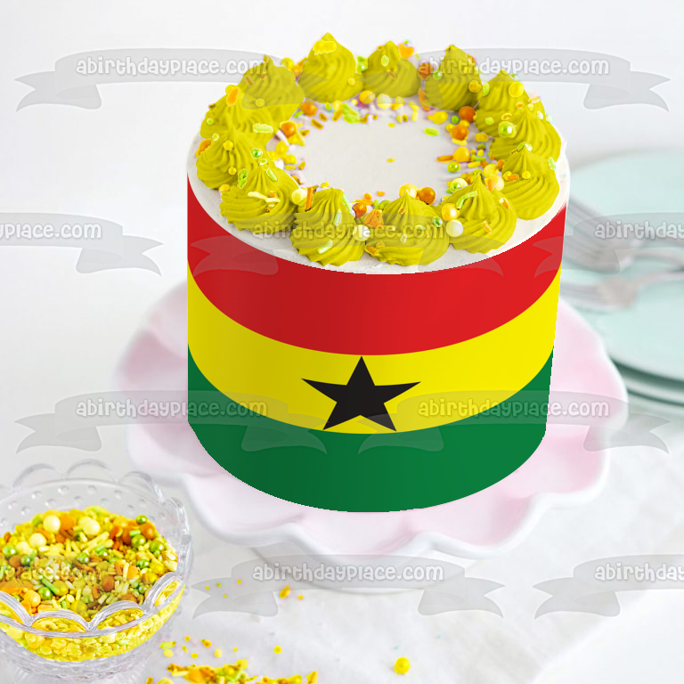 Flag of Ghana Red Yellow Green Stripes Black Star Edible Cake