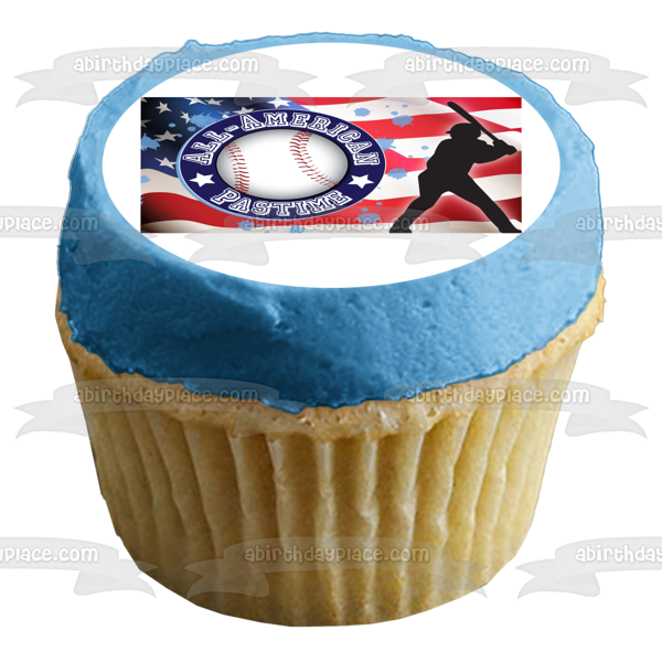 All-American Past Time Baseball Player American Flag Sports Baseball Edible Cake Topper Image ABPID13484