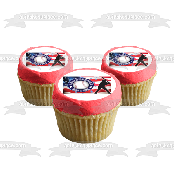 All-American Past Time Baseball Player American Flag Sports Baseball Edible Cake Topper Image ABPID13484