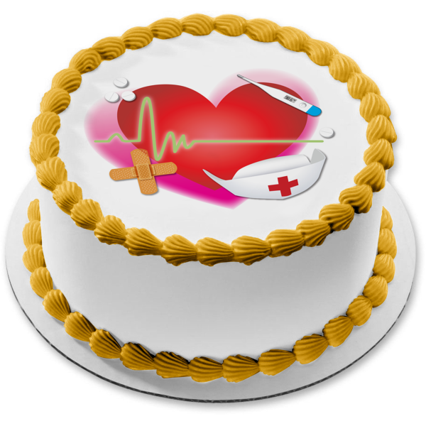 Nurse Hat Thermometer Band-Aids Medicine Heart Edible Cake Topper Image ABPID13486