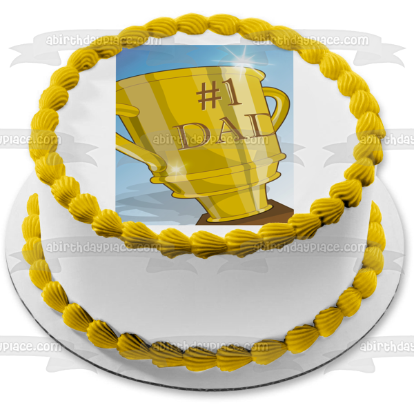 # 1 Trofeo de oro de papá con fondo azul, decoración comestible para tarta, imagen ABPID13494 