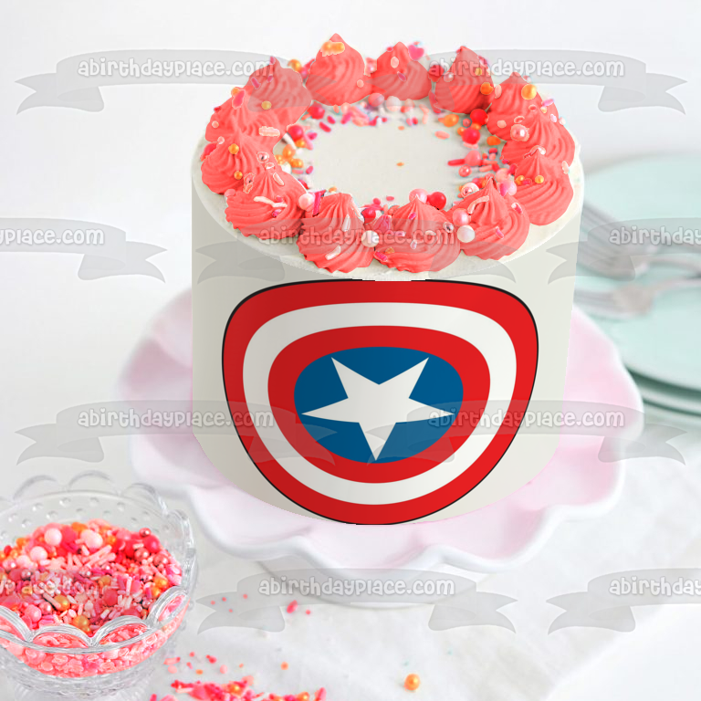 Imagen comestible para decoración de tarta con el logotipo de Marvel Avengers Capitán América Sheild ABPID15102 