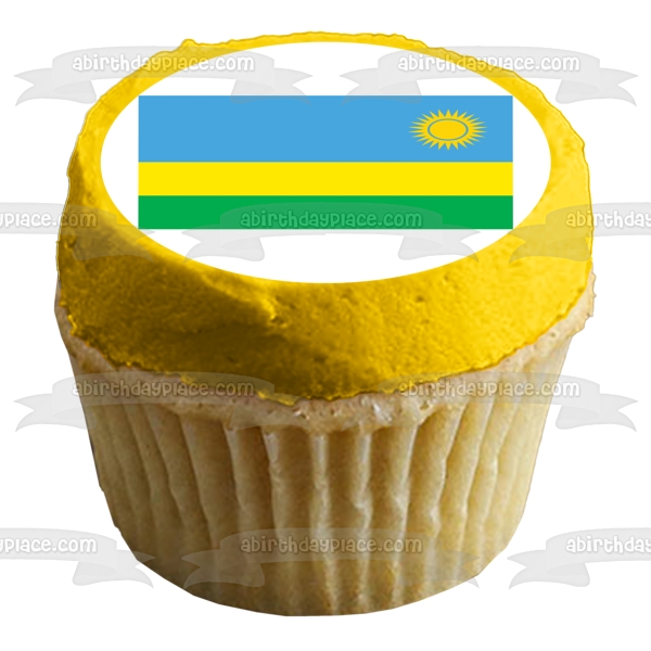 Flag of Rwanda Blue Yellow Green Stripes Yellow Sun Edible Cake Topper Image ABPID13516