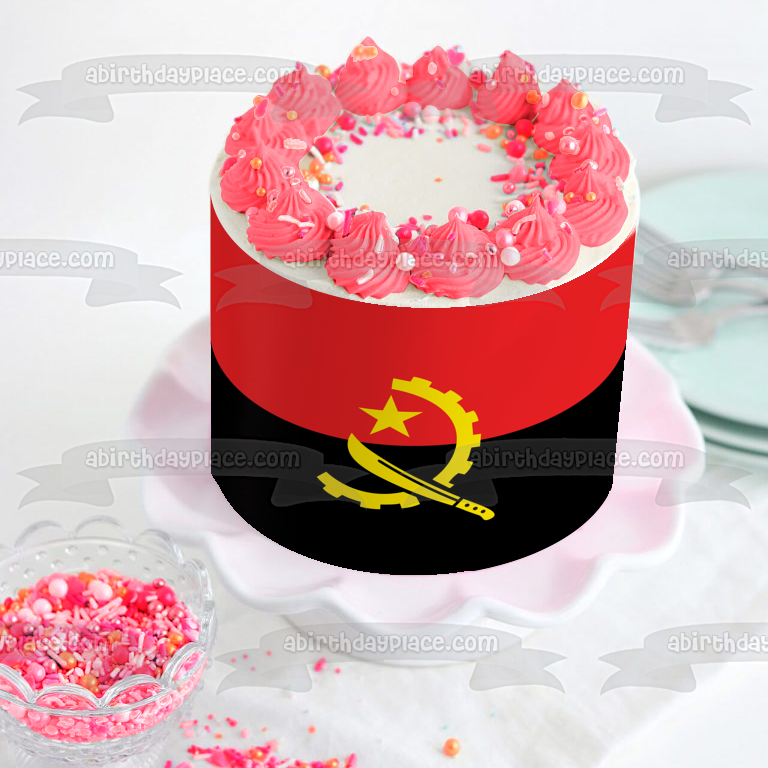 Bandera de Angola Rojo Negro Amarillo Imagen comestible para decoración de tarta ABPID13520 