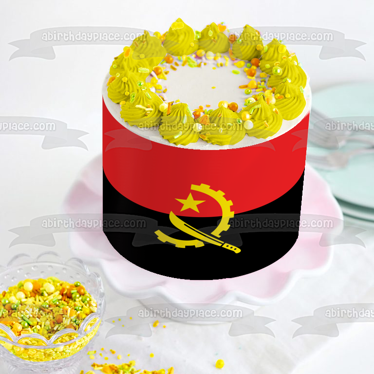 Bandera de Angola Rojo Negro Amarillo Imagen comestible para decoración de tarta ABPID13520 