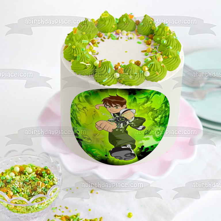 Ben 10 Alien Madness Ben Tennyson Fondo verde Imagen comestible para decoración de tarta ABPID15217 