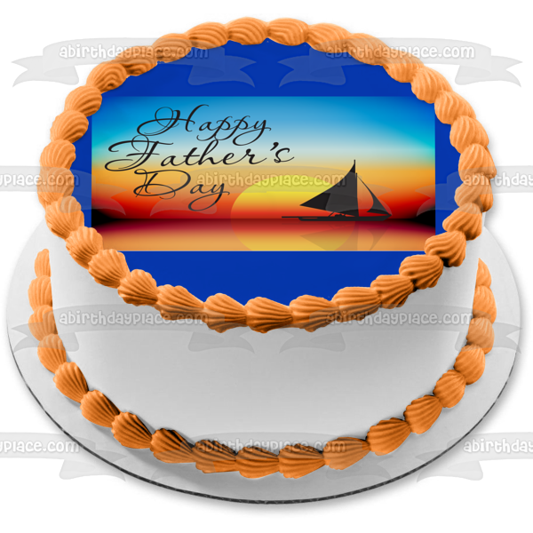 Happy Father's Day Sailboat Sunset Edible Cake Topper Image ABPID13550