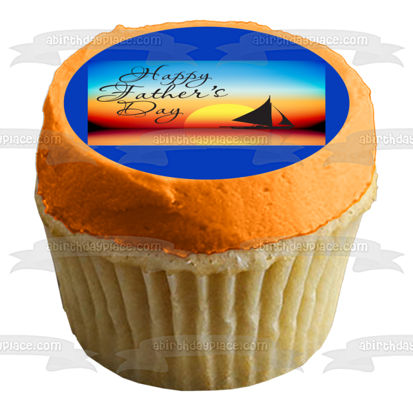 Happy Father's Day Sailboat Sunset Edible Cake Topper Image ABPID13550