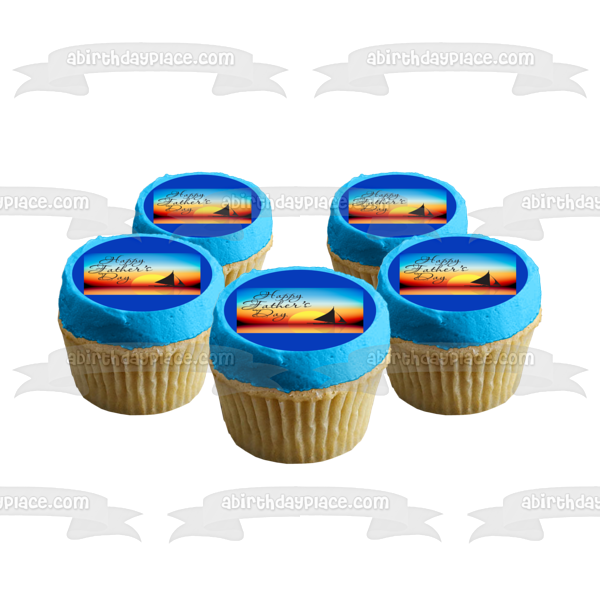 Happy Father's Day Sailboat Sunset Edible Cake Topper Image ABPID13550