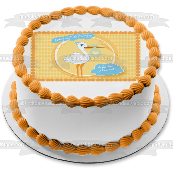 Baby Shower Special Delivery Baby Due for Arrival Stork Edible Cake Topper Image ABPID13555