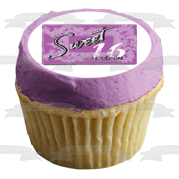 Sweet 16 Purple Background Happy Birthday Edible Cake Topper Image ABPID13560