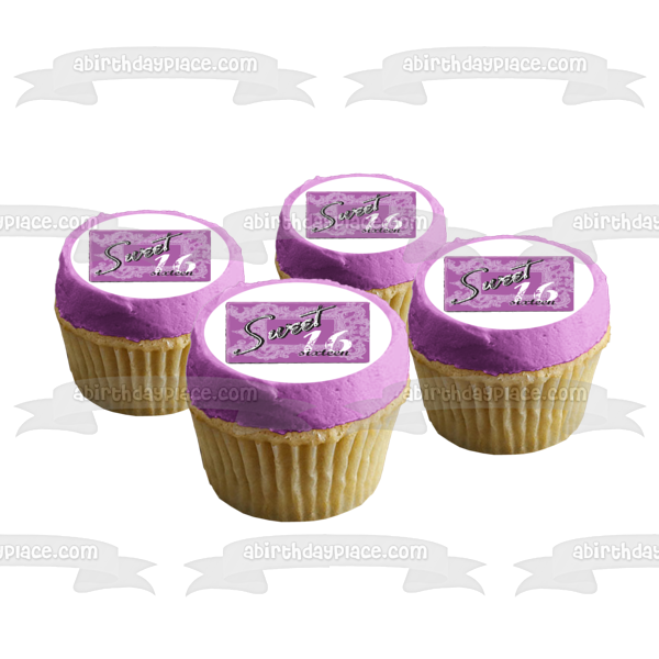 Sweet 16 Purple Background Happy Birthday Edible Cake Topper Image ABPID13560