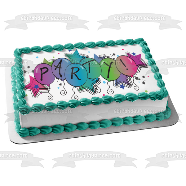 Party Colorful Stars Balloons Edible Cake Topper Image ABPID13581