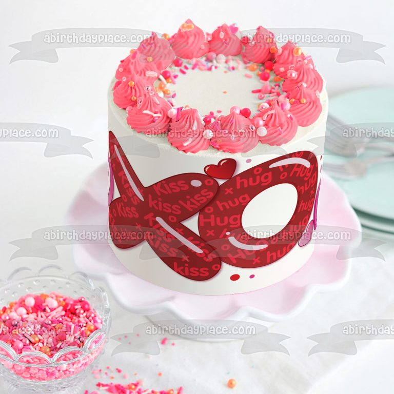 Imagen comestible para decoración de tarta Xo Kiss Hug Hearts ABPID13584 