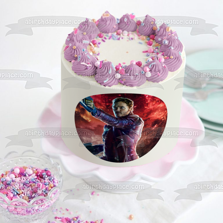 Imagen de decoración comestible para tarta de Guardianes de la Galaxia Gamora Star-Lord Shooting ABPID15407 