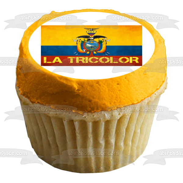 Adorno comestible para tarta con bandera de Ecuador, La Tricolor, imagen ABPID20624 