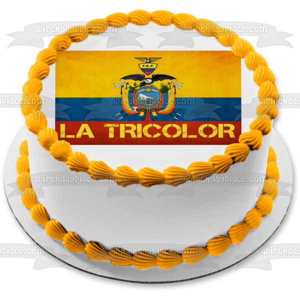 Adorno comestible para tarta con bandera de Ecuador, La Tricolor, imagen ABPID20624 