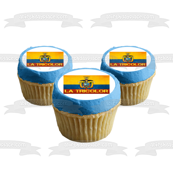 Adorno comestible para tarta con bandera de Ecuador, La Tricolor, imagen ABPID20624 