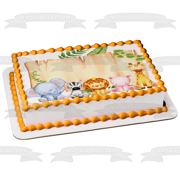 Acuarela Letrero de madera Animales de safari Baby Shower o fiesta de cumpleaños Adorno comestible para pastel Imagen o tiras ABPID56268 