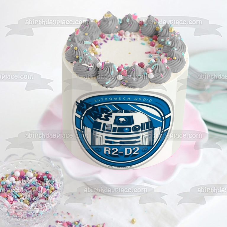 Star Wars R2-D2 Astromech Droid Blue Background Edible Cake Topper Image ABPID21787