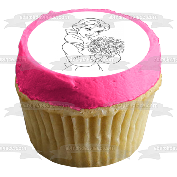 Disney Princess Beauty and the Beast Belle Flowers Black and White Edible Cake Topper Image ABPID22073