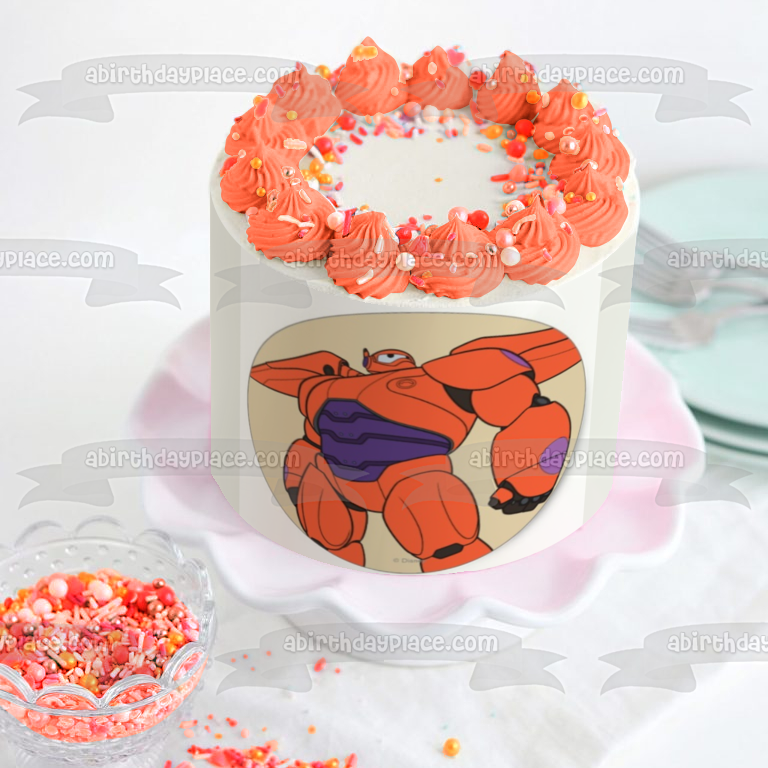 Imagen comestible para decoración de tarta con fondo tostado de Baymax rojo de Big Hero 6 ABPID21865 