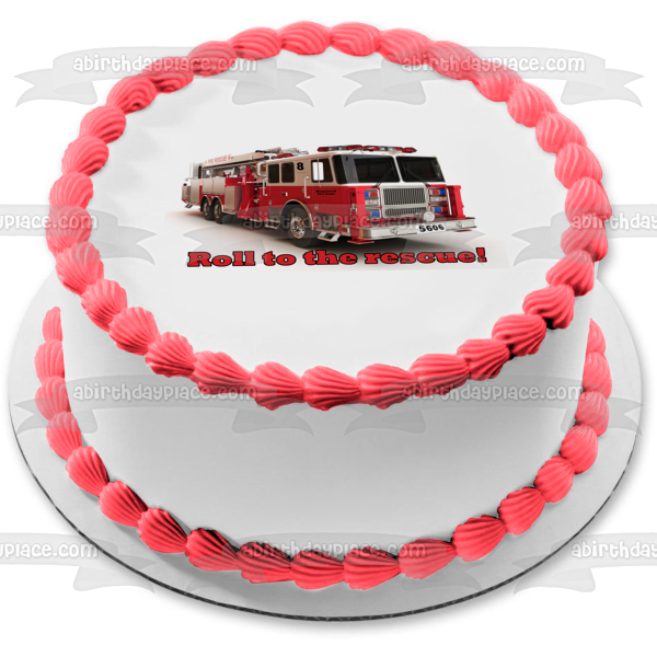 Emergency Vehicle Fire Truck Roll to the Rescue Edible Cake Topper Image ABPID21873