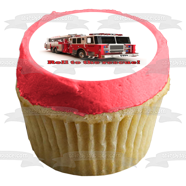 Emergency Vehicle Fire Truck Roll to the Rescue Edible Cake Topper Image ABPID21873