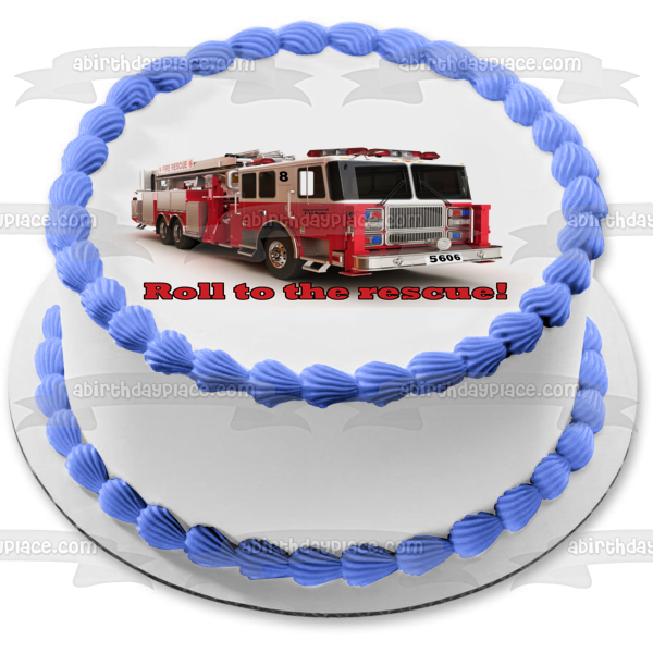 Emergency Vehicle Fire Truck Roll to the Rescue Edible Cake Topper Image ABPID21873