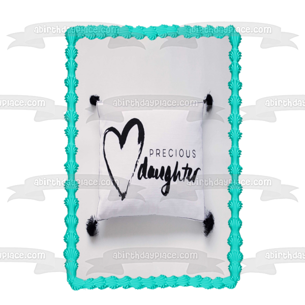 Precious Daughter Pillow Heart - Adorno comestible para tarta en blanco y negro, imagen ABPID21880 