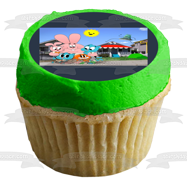 The Amazing World of Gumball Nicol Darwin Watterson Anais Watterson Richard Watterson Houses and the Sky In the Background Edible Cake Topper Image ABPID22125