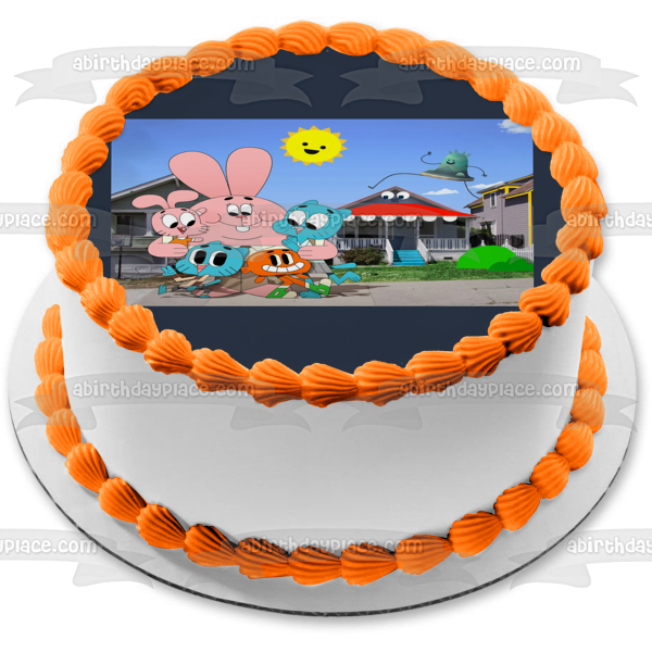 The Amazing World of Gumball Nicol Darwin Watterson Anais Watterson Richard Watterson Houses and the Sky In the Background Edible Cake Topper Image ABPID22125