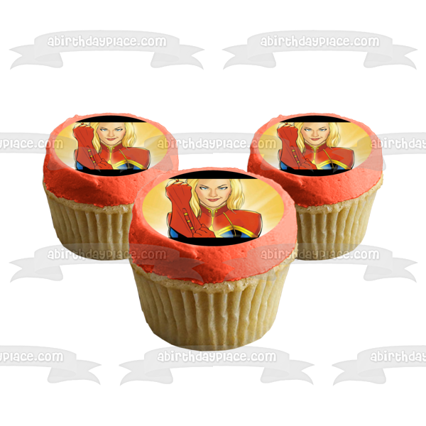 Marvel Captain Marvel Tan Background Edible Cake Topper Image ABPID21898