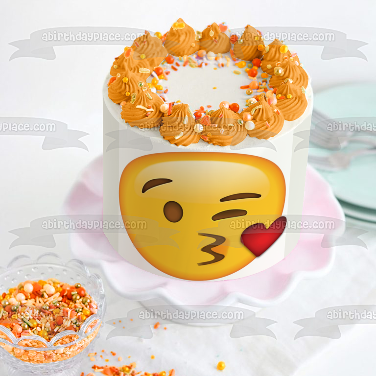 Kiss Emoji Heart Edible Cake Topper Image ABPID21900