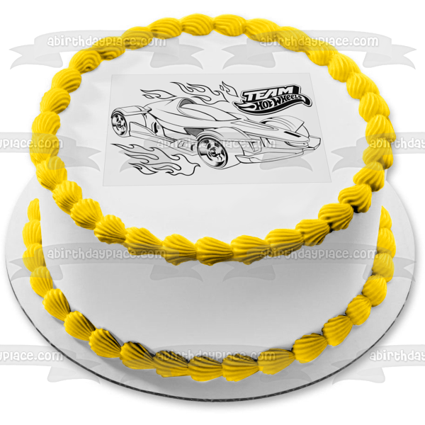 Dibujo del coche del equipo Hot Wheels, decoración comestible para tarta en blanco y negro, imagen ABPID21928 