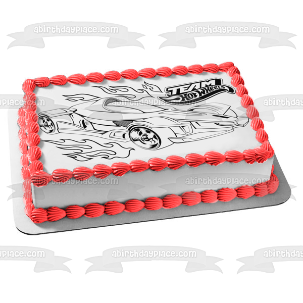 Dibujo del coche del equipo Hot Wheels, decoración comestible para tarta en blanco y negro, imagen ABPID21928 