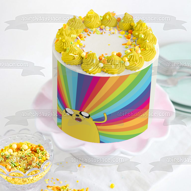 Adventure Time Jake the Dog Rainbow Background Edible Cake Topper Image ABPID22172