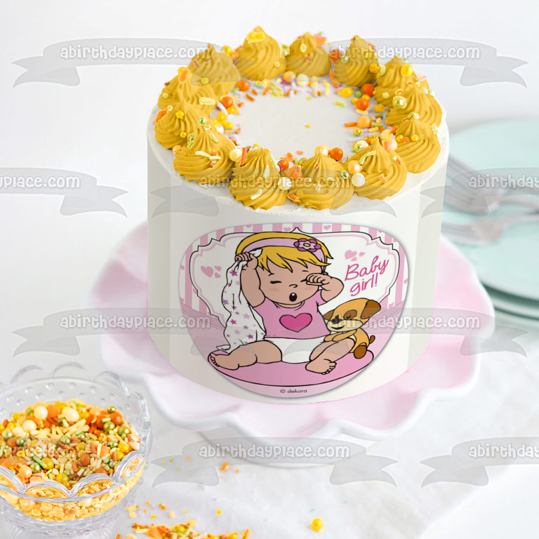 Baby Girl Baby Shower Estrellas Manta Cachorro Relleno Adorno Comestible Para Pastel Imagen ABPID21954 