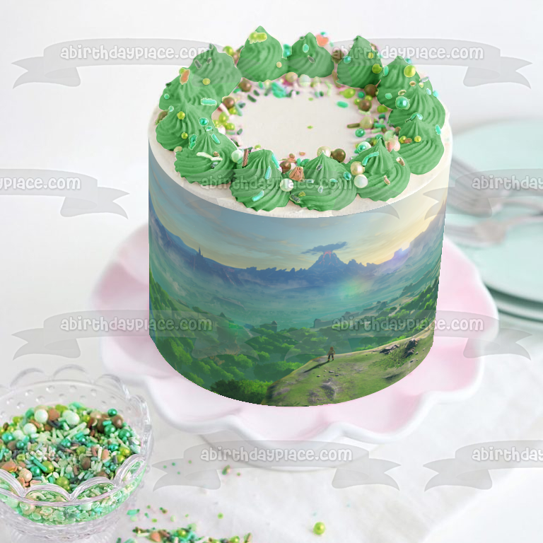 Decoración comestible para tarta con diseño del volcán Hyrule de The Legend of Zelda Breath of the Wild Link ABPID22358 