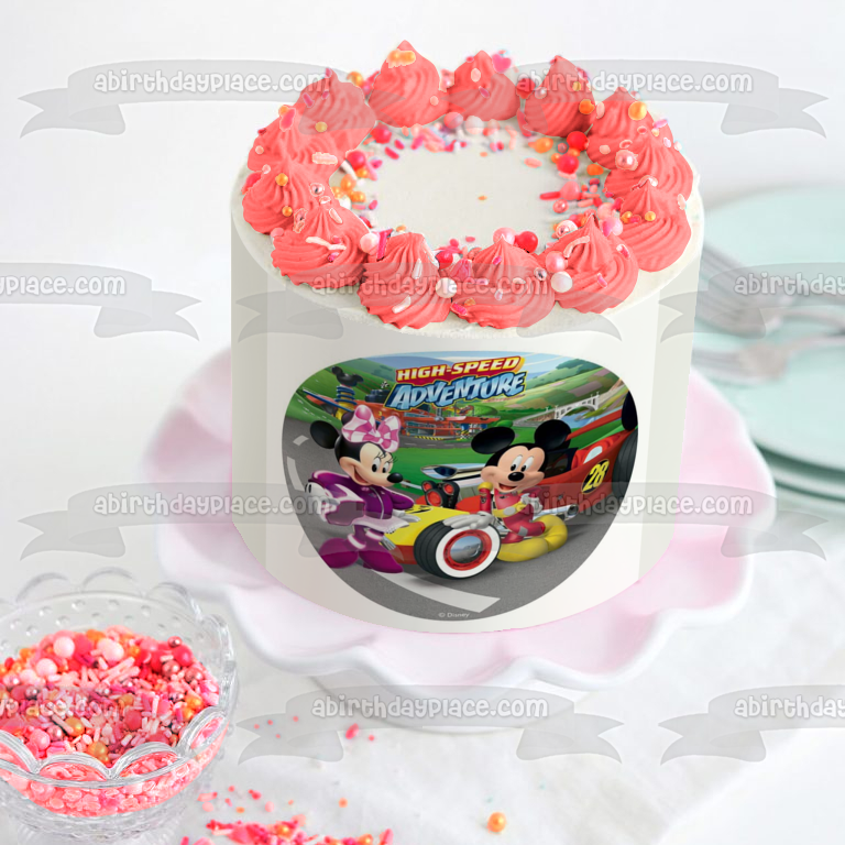 Disney Mickey Mouse and Friends Minnie Mouse High-Speed Adventure Race Car Edible Cake Topper Image ABPID21986