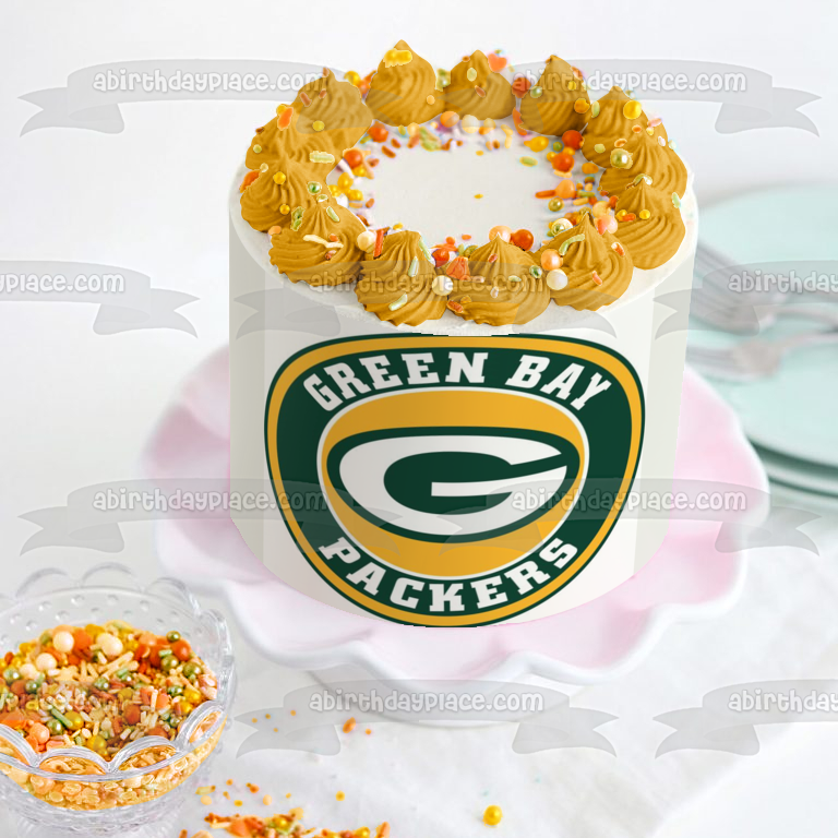 Logotipo de los Green Bay Packers, fondo verde y amarillo de la NFL, decoración comestible para tarta, imagen ABPID21989 