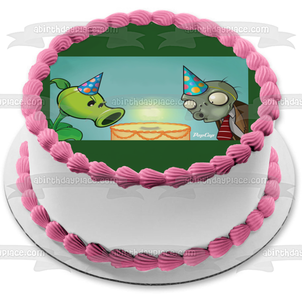 Plants Vs Zombies Peashooter Zombie Happy Birthday Party Hats Cake Edible Cake Topper Image ABPID22369