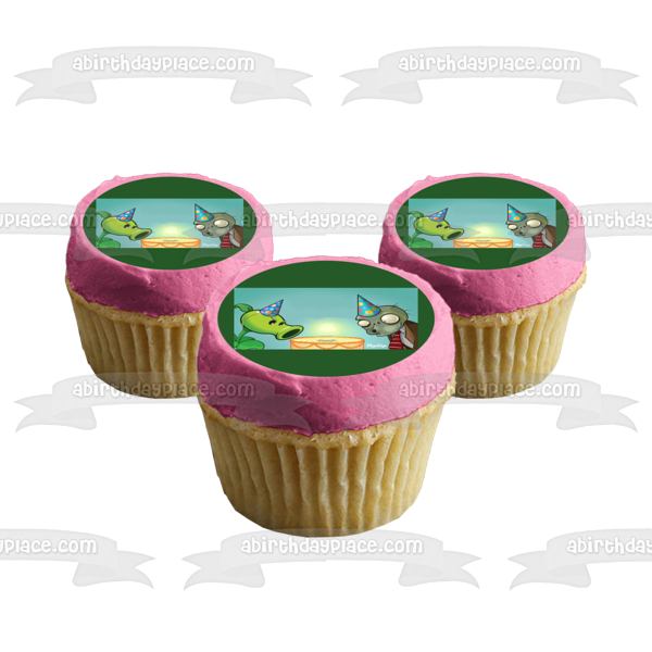 Plants Vs Zombies Peashooter Zombie Happy Birthday Party Hats Cake Edible Cake Topper Image ABPID22369