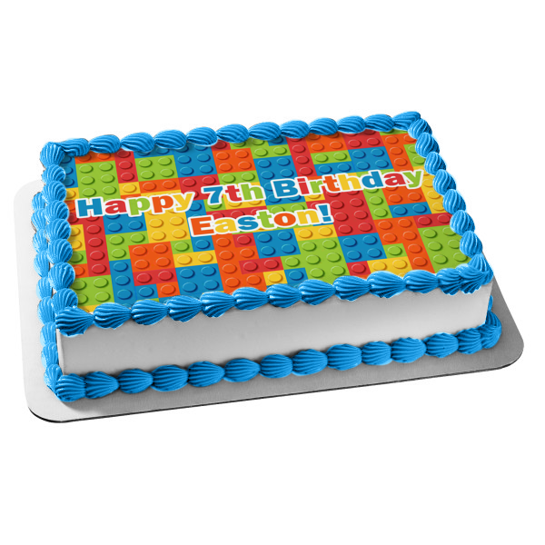 Imagen de decoración comestible para tarta con patrón de bloques de construcción de base LEGO ABPID05082 