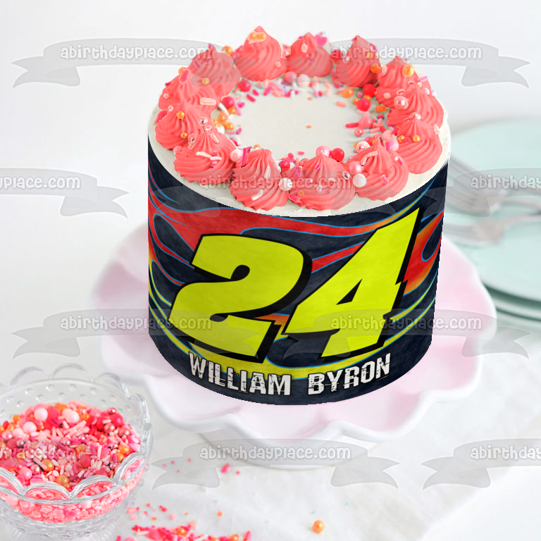 Nascar William Byron 24 Flames Logo Edible Cake Topper Image ABPID22402